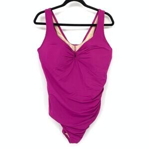 Lands End Magenta Ruched One Piece Swimsuit Womens Tummy Control Swimwear Sz 18W